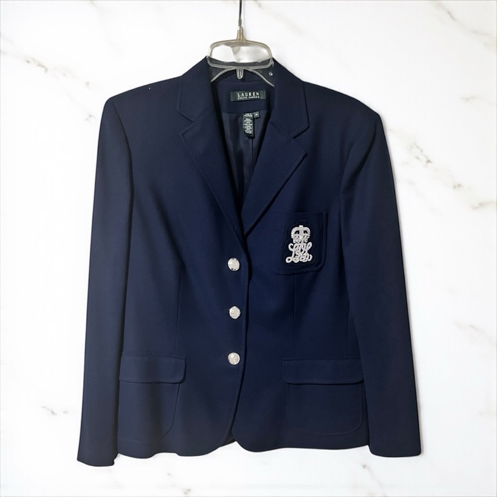 Pant Suit: Lauren Ralph Lauren Dark Blue Blazer with Metallic Buttons☑️ - Picture 6 of 9